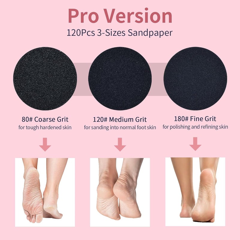 APRELM 4.8IN Longer Electric Foot Callus Remover with 120pcs Sandpaper Discs, Professional Aluminum Callus Remover for Feet, Stepless Speed Control Pedicure Tools for Dead Skin (Black-pro) - Image 4